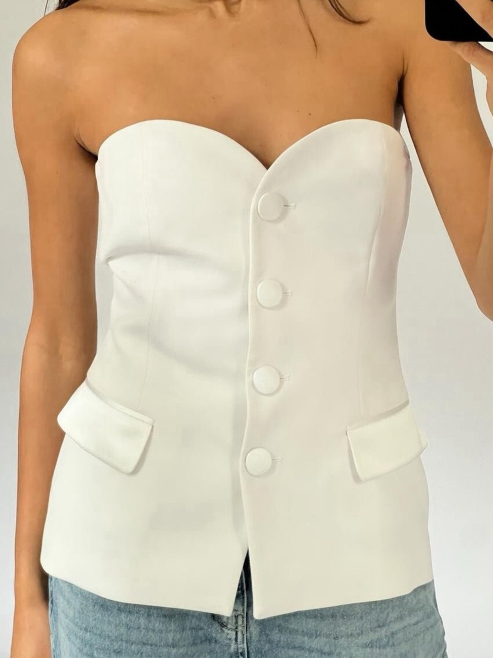 ZARA WOMAN MIXED SATIN EFFECT BUSTIER TOP OYSTER WHITE 2316/600 size XS